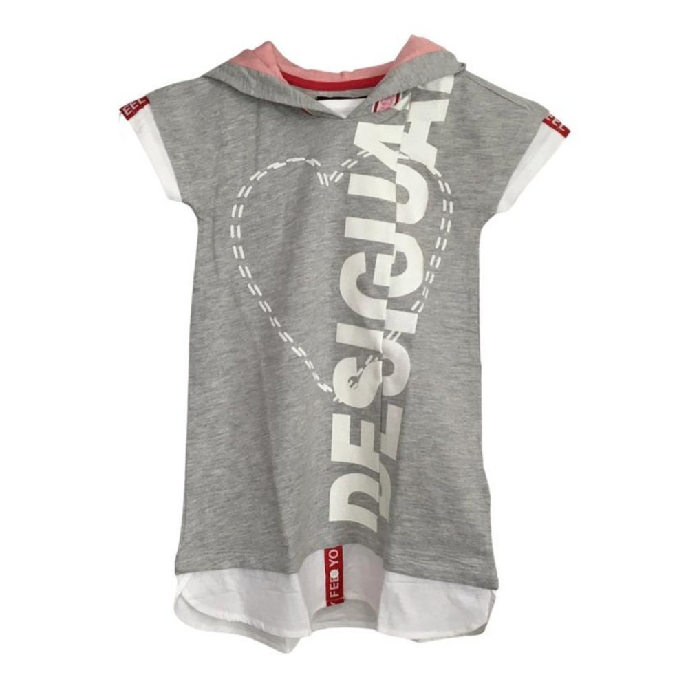 New Desigual Girl's Hoodie T-Shirt Monogram Logo Gray Color